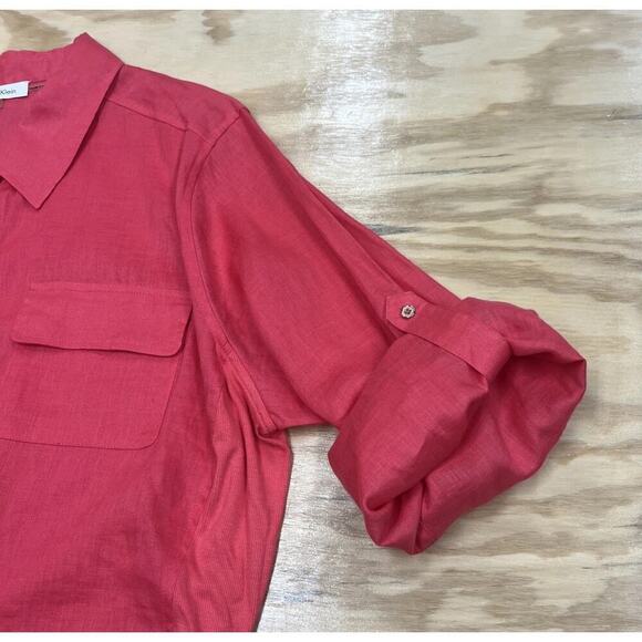Calvin Klein 100% Linen Shirt Womens 2X Orange Minimalist Beachy Coastal - Picture 10 of 10